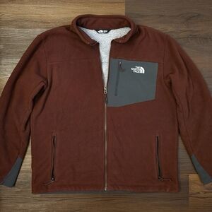 The North Face Brown / Maroon Gray Mens Fleece Zip Up Sweater Jacket XL